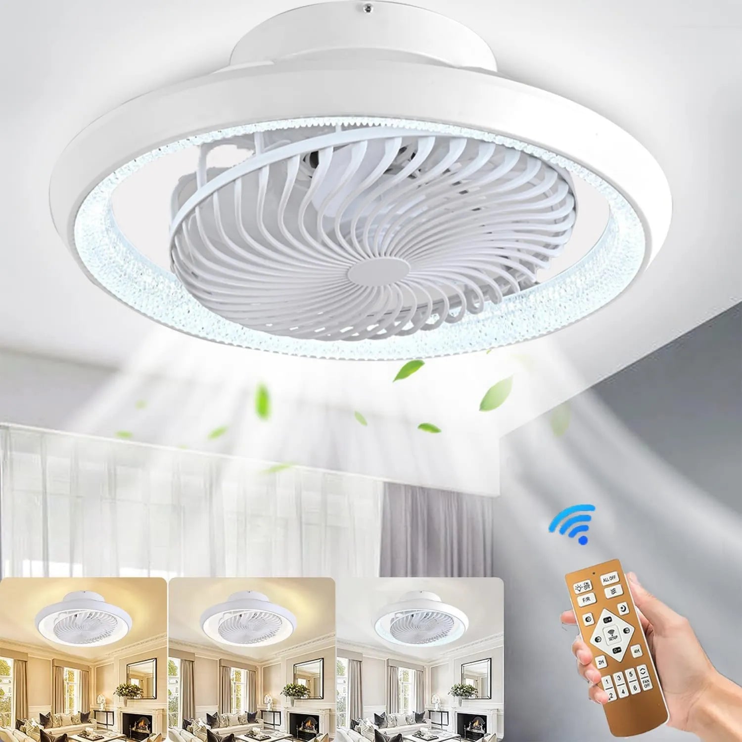 LED Deckenventilator mit Beleuchtung und Fernbedienung, 72W, Dimmbar, 360° Drehbar, Ideal für Wohnzimmer, Esszimmer, Schlafzimmer, Ø 49CM