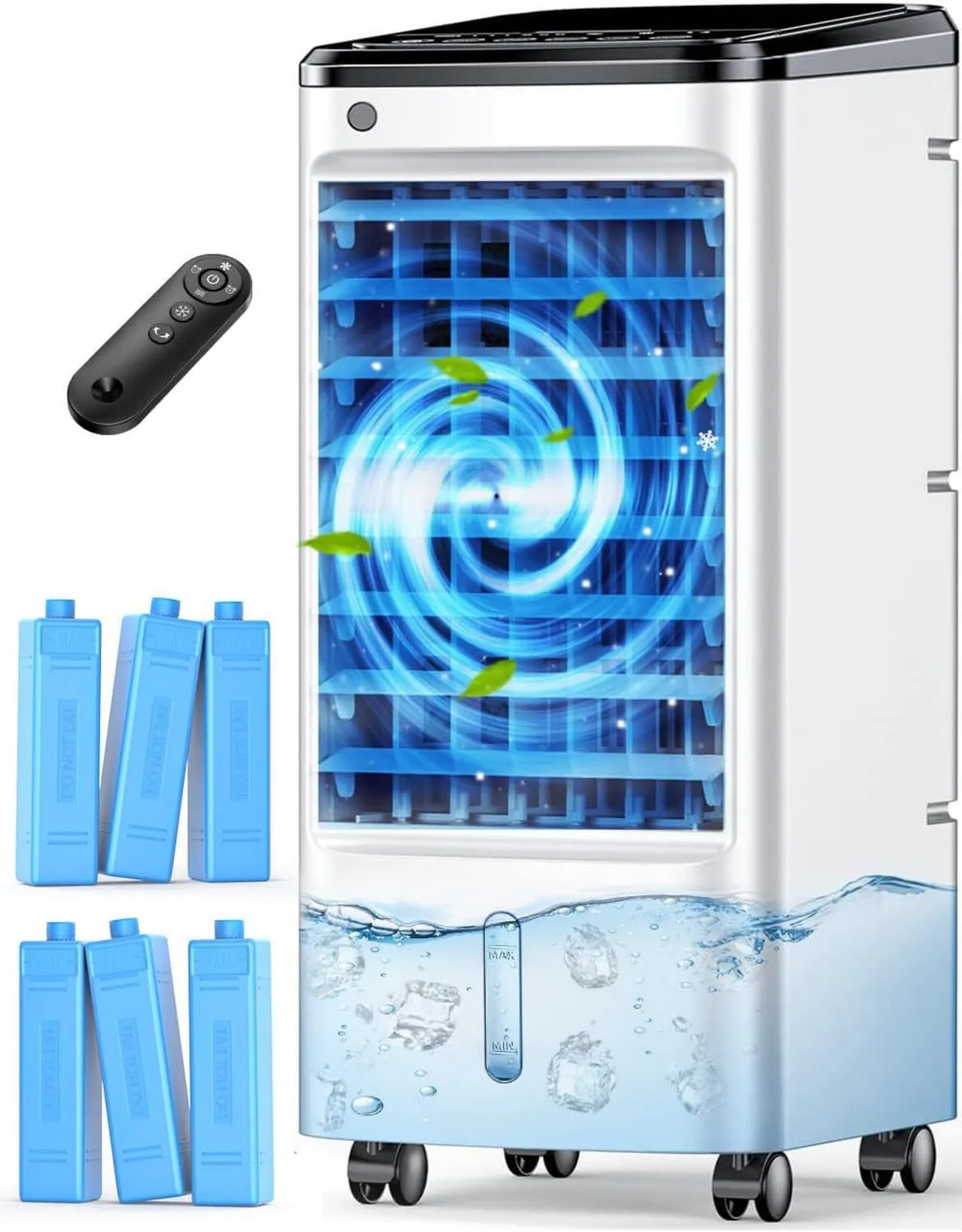 FANCOLE Tragbare Klimaanlage mit 6 Kühlakkus, 12h Timer, Fernbedienung, Dual-Wassertank, 3 Geschwindigkeiten, 70° Schwenkfunktion