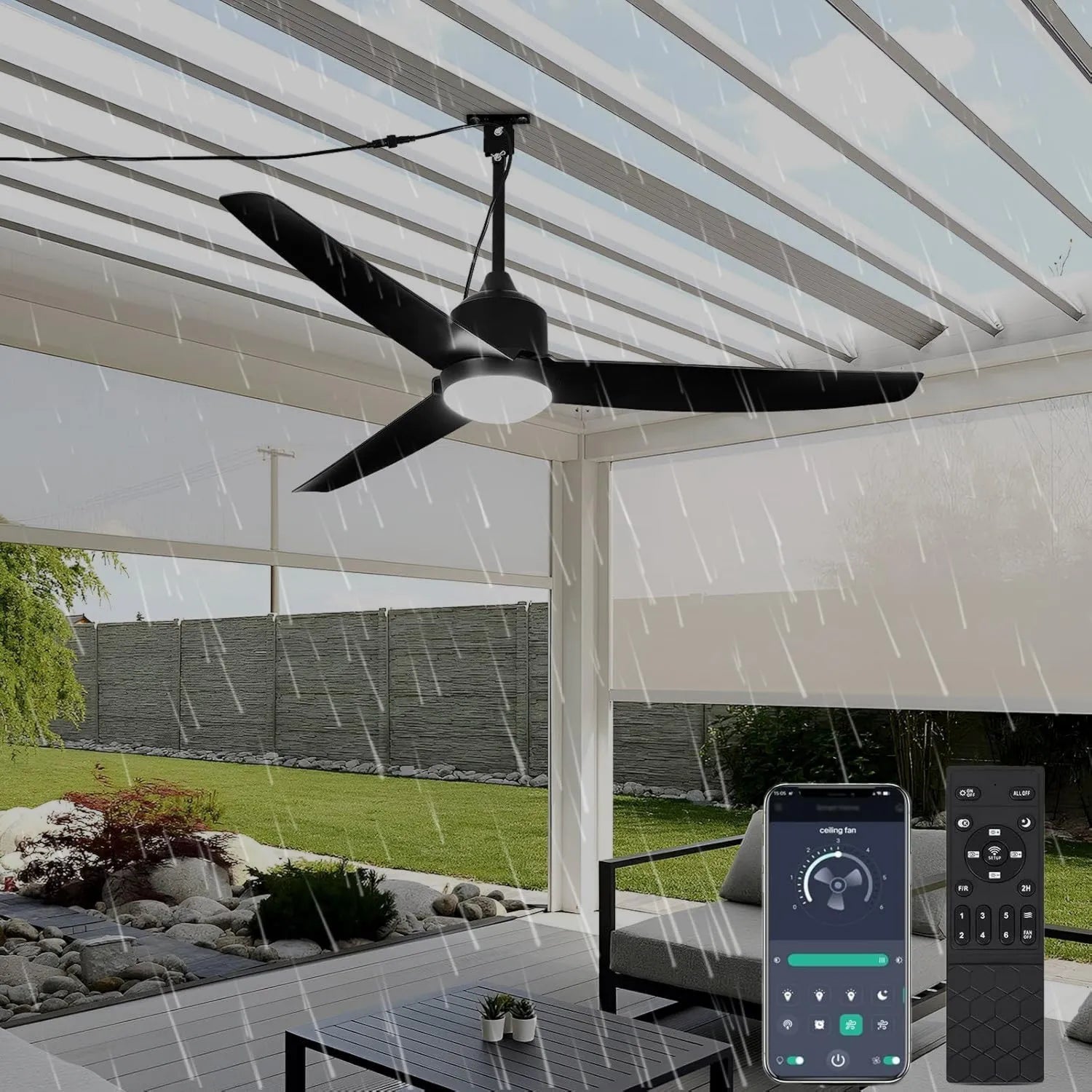 Wasserdichter Deckenventilator mit Licht und Fernbedienung für Außenbereiche, dimmbar und leise, ideal für Schlafzimmer und Balkon