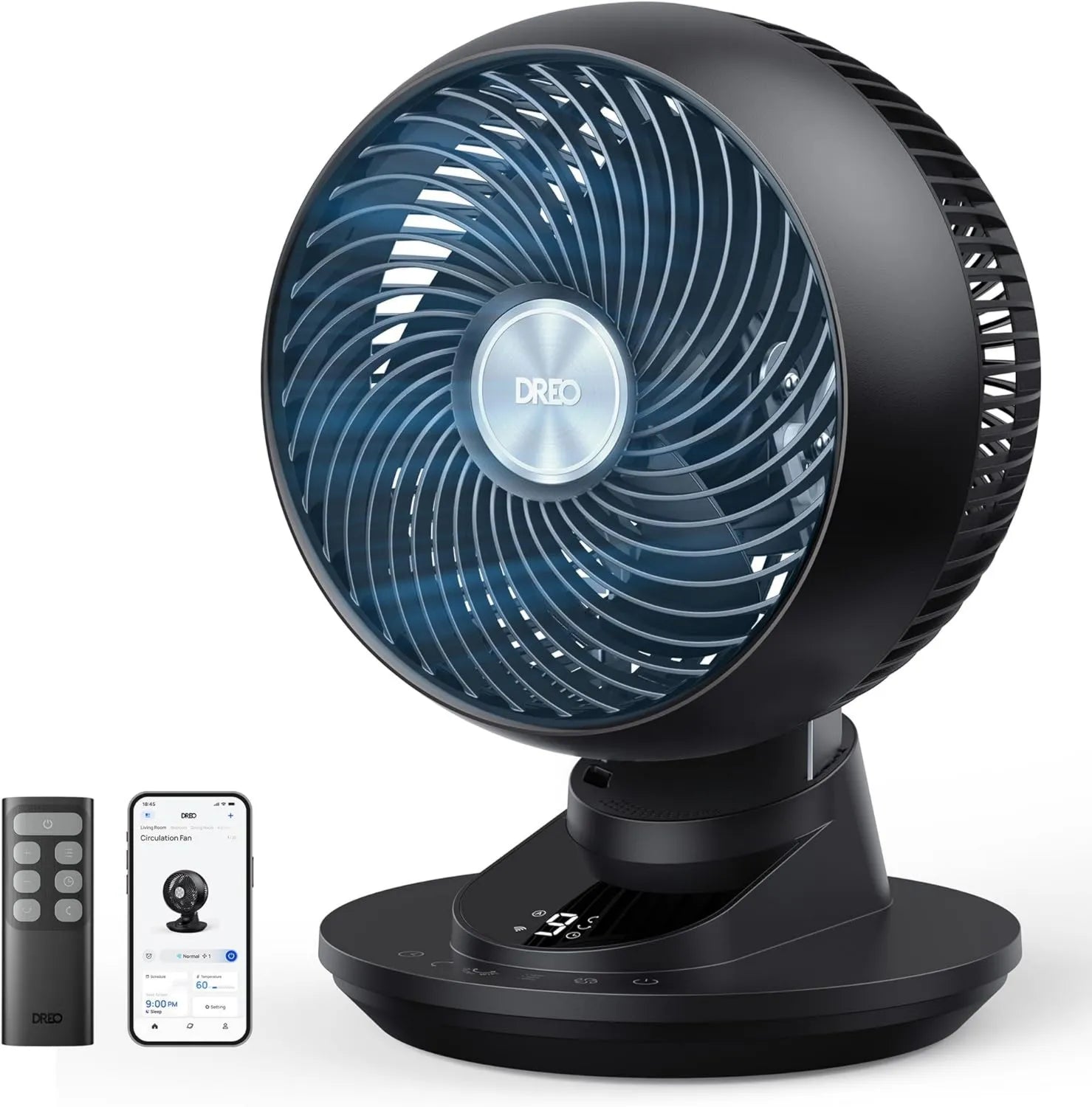 Leiser DREO 3D Tischventilator mit Fernbedienung, Starker Luftstrom 8,8 m/s, 90° Oszillation, App- und Sprachsteuerung, 9 Geschwindigkeiten, 12h Timer für Schlafzimmer und Büro