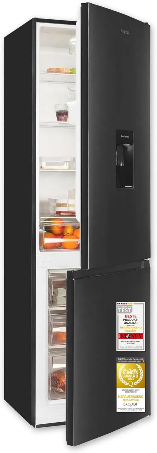Energieeffiziente Kühl-Gefrierkombination 260L mit Wasserspender, LED, Edelstahldesign
