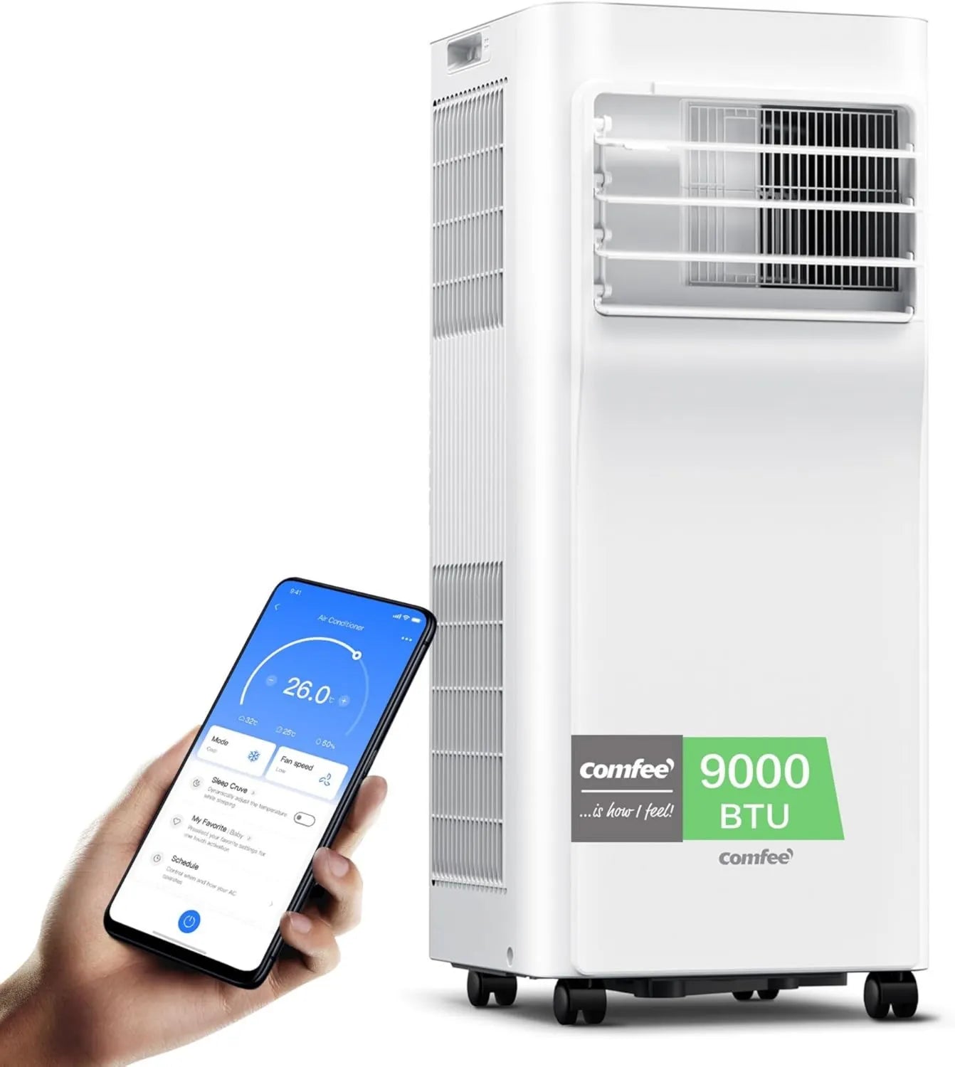 Comfee Mobiles Klimagerät 9000 BTU, 3-in-1 Funktion, App-gesteuert, für Räume bis 88m³, Energieklasse A