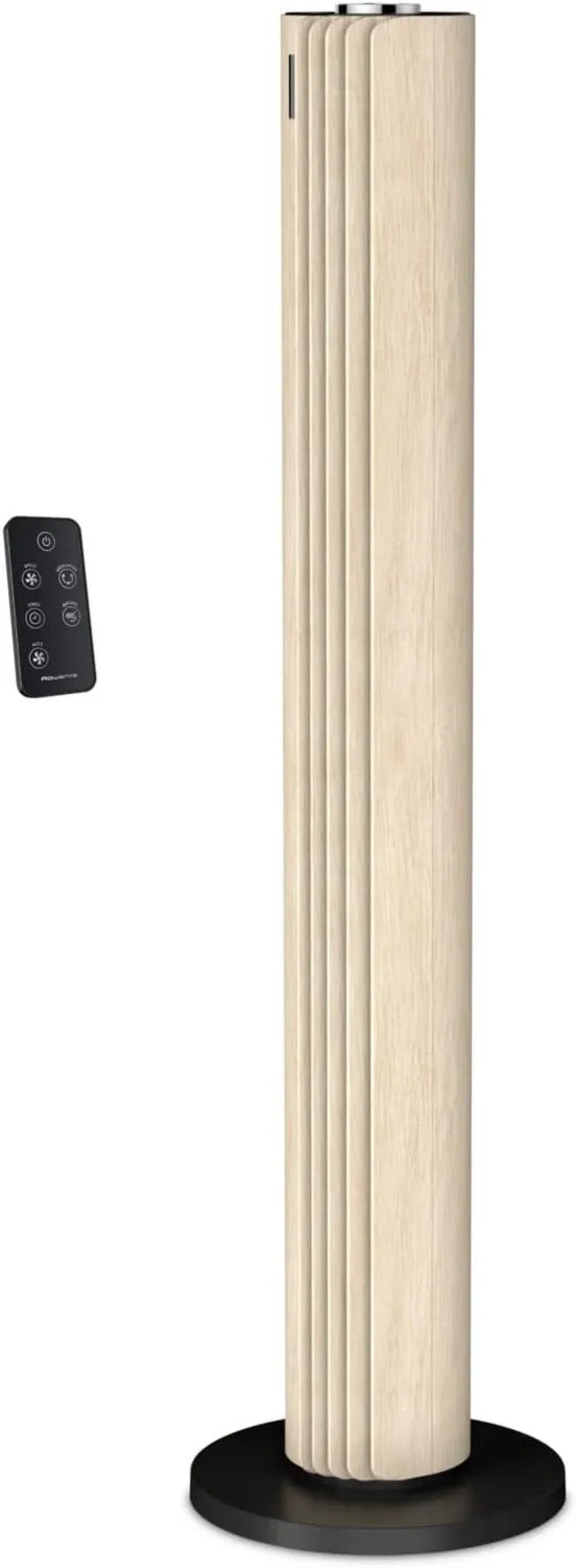 Rowenta Turmventilator Urban Cool VU6770 | Stilvolles Holzdesign | Dreifache Geschwindigkeitsoption | Oszillation mit Fernsteuerung | Timer und Automatikmodus