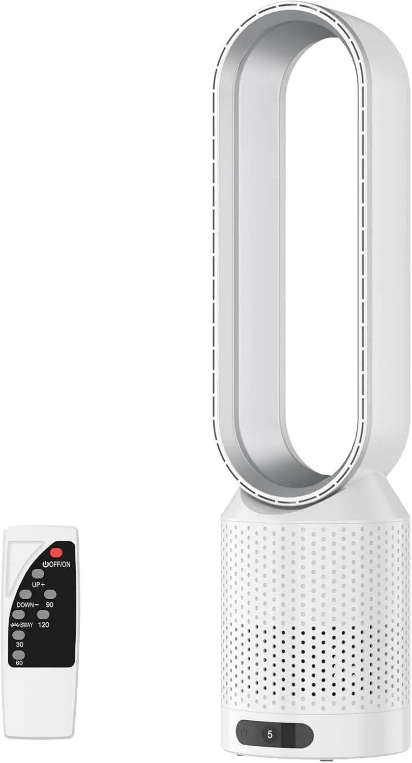 Leiser Turmventilator mit Fernbedienung und Luftreiniger, 2-in-1 Design, 8 Geschwindigkeiten, 90° Oszillation, Timer, ideal für Schlafzimmer und Büro, Weiß