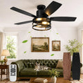 Deckenventilator 132cm mit LED-Beleuchtung, beidseitige Flügel, leiser Ventilator mit Fernbedienung und Timer, 6-stufig DC-Motor, umkehrbar, ideal für Schlafzimmer und Wohnzimmer, 2700K