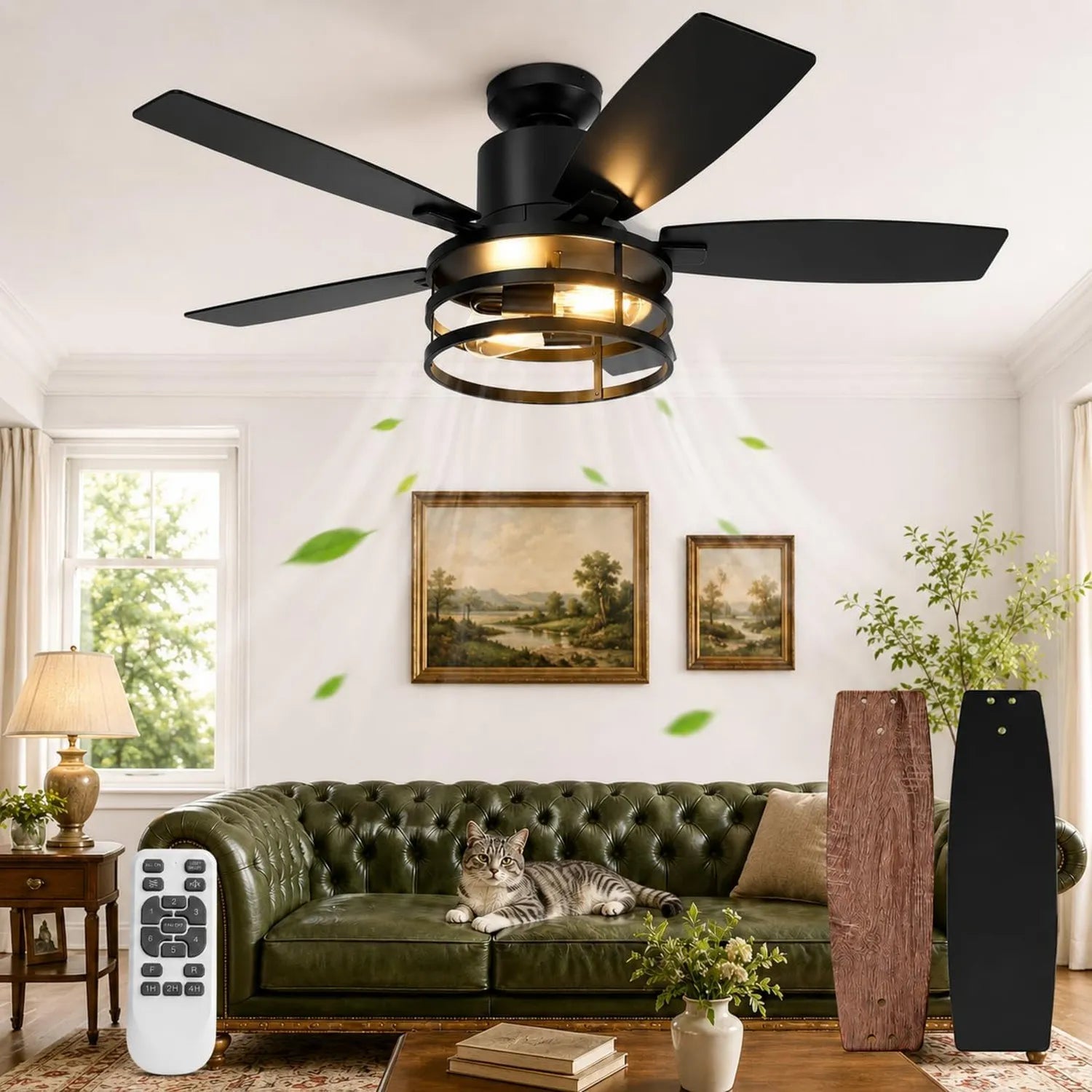 Deckenventilator 132cm mit LED-Beleuchtung, beidseitige Flügel, leiser Ventilator mit Fernbedienung und Timer, 6-stufig DC-Motor, umkehrbar, ideal für Schlafzimmer und Wohnzimmer, 2700K