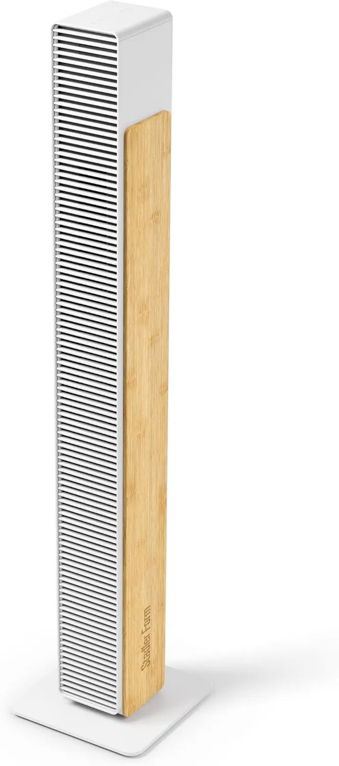 Stadler Form Ventilator Nick, leiser Turmventilator mit 10 Stufen, Schwenkfunktion, Timer & Fernbedienung, ideal für Schlafzimmer & Büro, Bambusdesign, Weiß