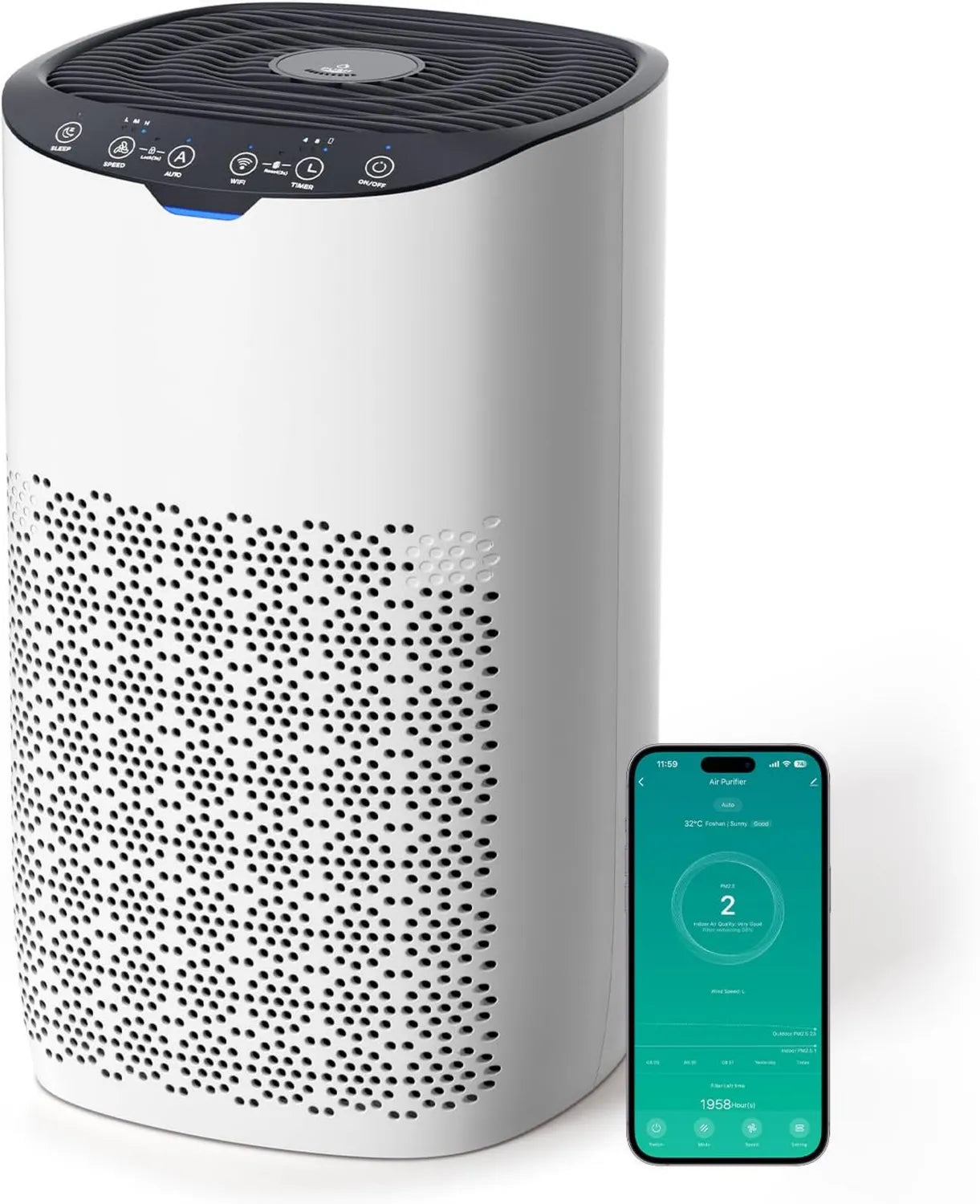 Hocheffizienter AROEVE Luftreiniger für große Räume bis 120 m², ideal für Allergiker