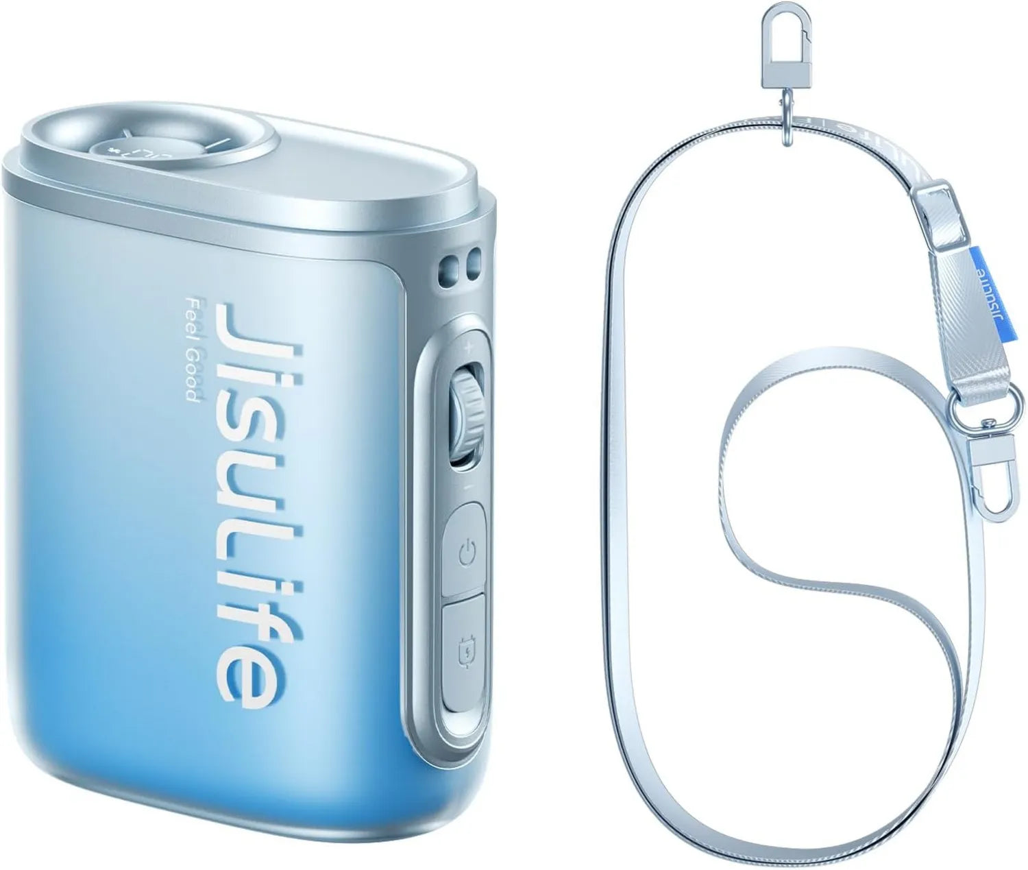JISULIFE Tragbarer Nackenventilator mit 100 Geschwindigkeiten, 4500 mAh Akku, 16 Stunden Laufzeit, LED-Licht, Ideal für Reisen und Outdoor, Geschenkidee in Blau