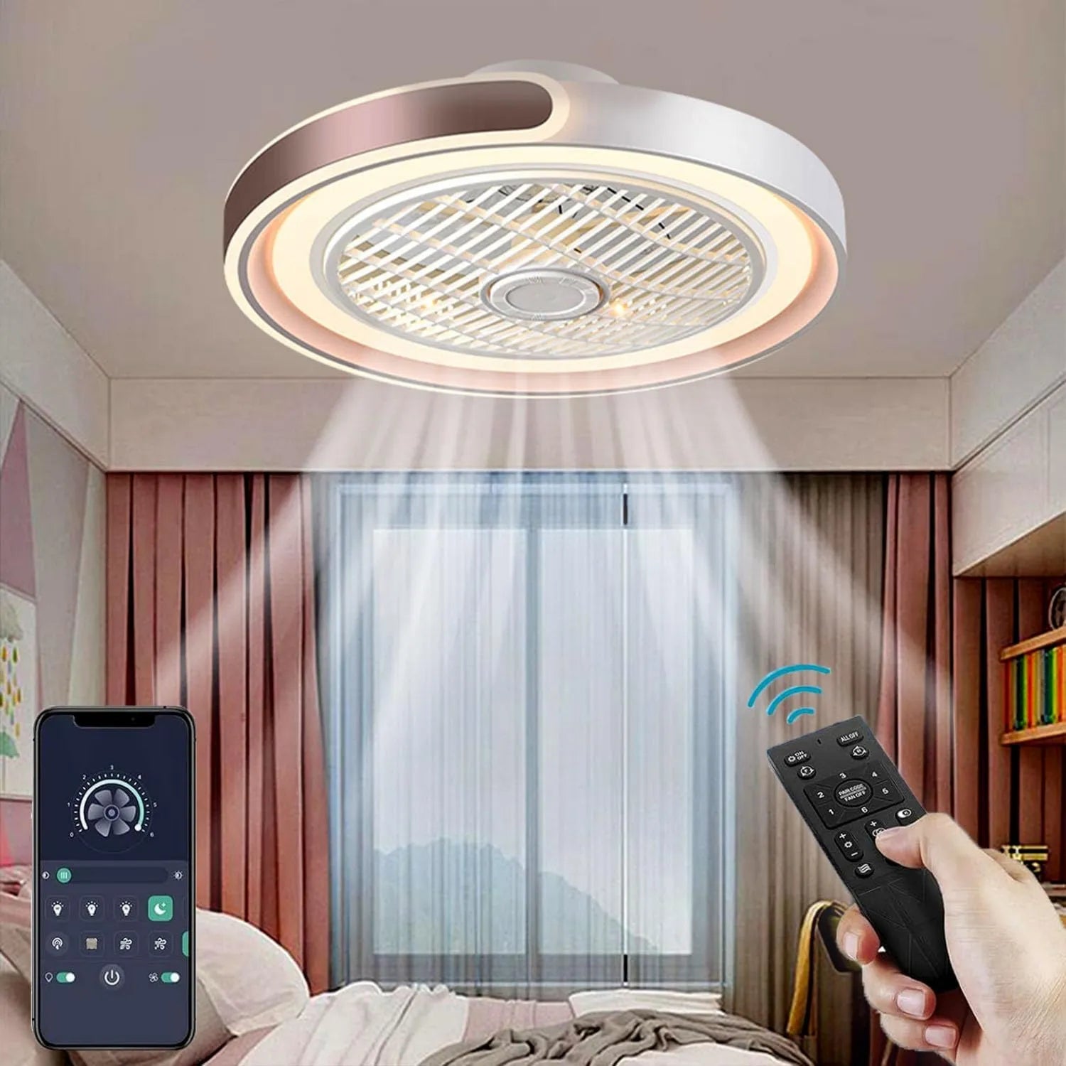 Moderne Deckenventilatorlampe mit Fernbedienung, 72W, 7200lm, leise LED mit Timer, ideal für Wohnzimmer und Schlafzimmer, Farbe: Kaffee