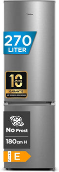 Midea 270L Kühlschrank-Gefrierkombination, No Frost, All-Around Cooling, Edelstahl, 180 cm