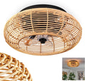 HOFSTEIN Deckenventilator Mulstrand, Metall- und Bambusdesign in Schwarz/Natur, inklusive Fernbedienung, Auf-/Abwindmodus, integrierte Beleuchtung, 4-flammig Ø 50cm, E27-Fassung, 3 Geschwindigkeiten