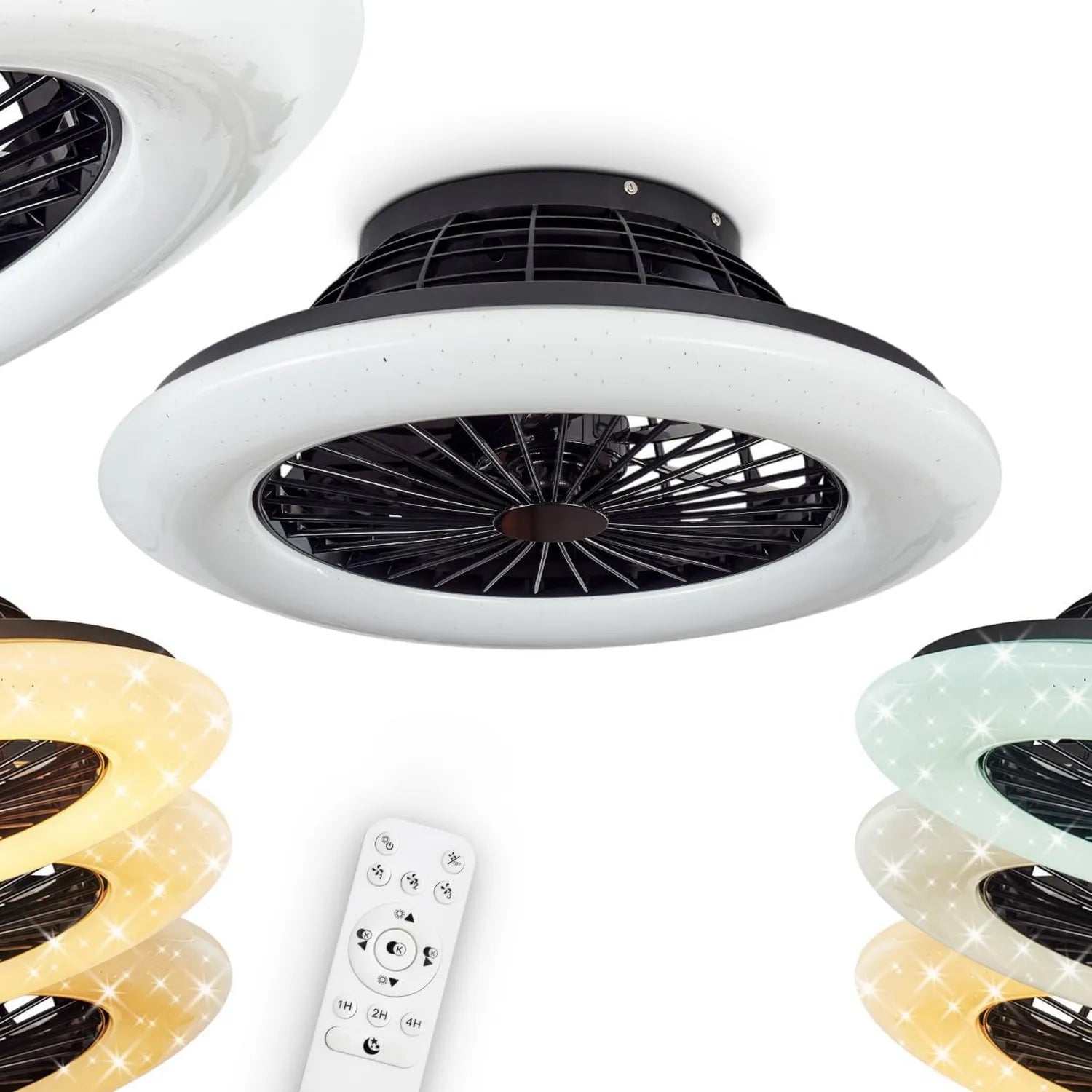 Moderne LED Deckenventilatorleuchte mit Fernbedienung, Schwarz-Weiß, Dimmbar, Timer, Nachtlicht, 30W, 2200 Lumen, 3000-6500K
