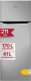 Amica Kühl-Gefrierkombination, freistehend, 211 l, FrostControl, LED-Beleuchtung, 144x54x55 cm, Edelstahl-Look