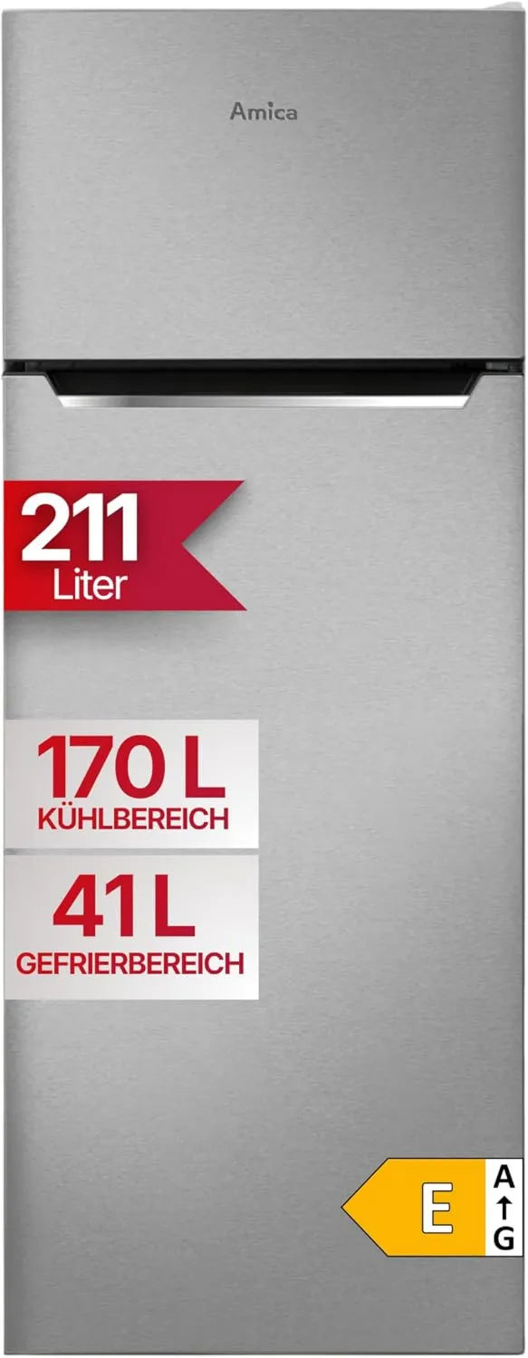 Amica Kühl-Gefrierkombination, freistehend, 211 l, FrostControl, LED-Beleuchtung, 144x54x55 cm, Edelstahl-Look