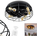 HOFSTEIN Deckenventilator mit Licht und Fernbedienung, Schwarz/Messing, 4 E27 Fassungen, Schwenkbare Spots, Metall/Kunststoff