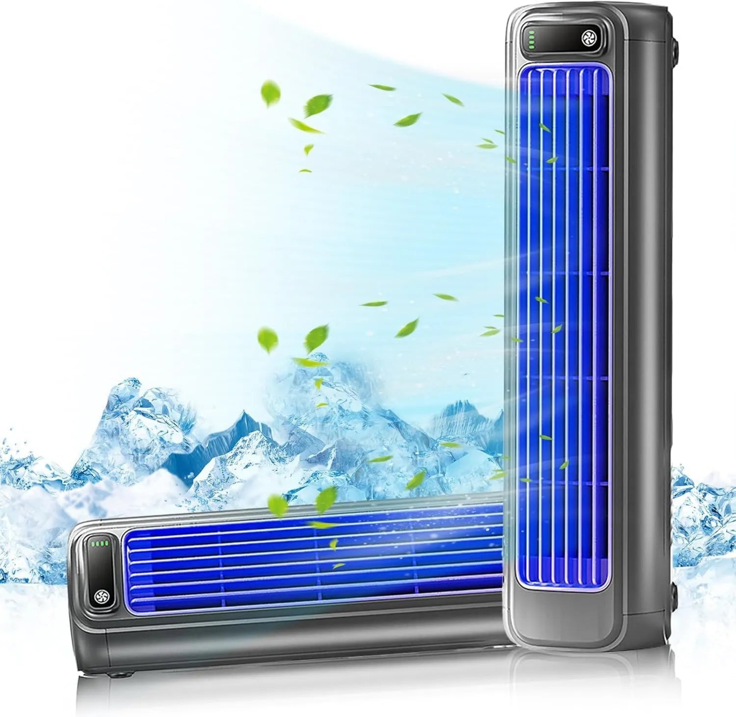 Leiser und Tragbarer Turmventilator ohne Rotorblätter, Drei Geschwindigkeiten, Für Schlafzimmer, Küche & Büro, Wandmontage (Blau)