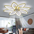YUNZI Geräuschloser Deckenventilator mit LED-Beleuchtung und Fernbedienung, Dimmbar, Modernes Design für Wohn- und Schlafzimmer, 6 Geschwindigkeiten einstellbar, 90CM in Gold