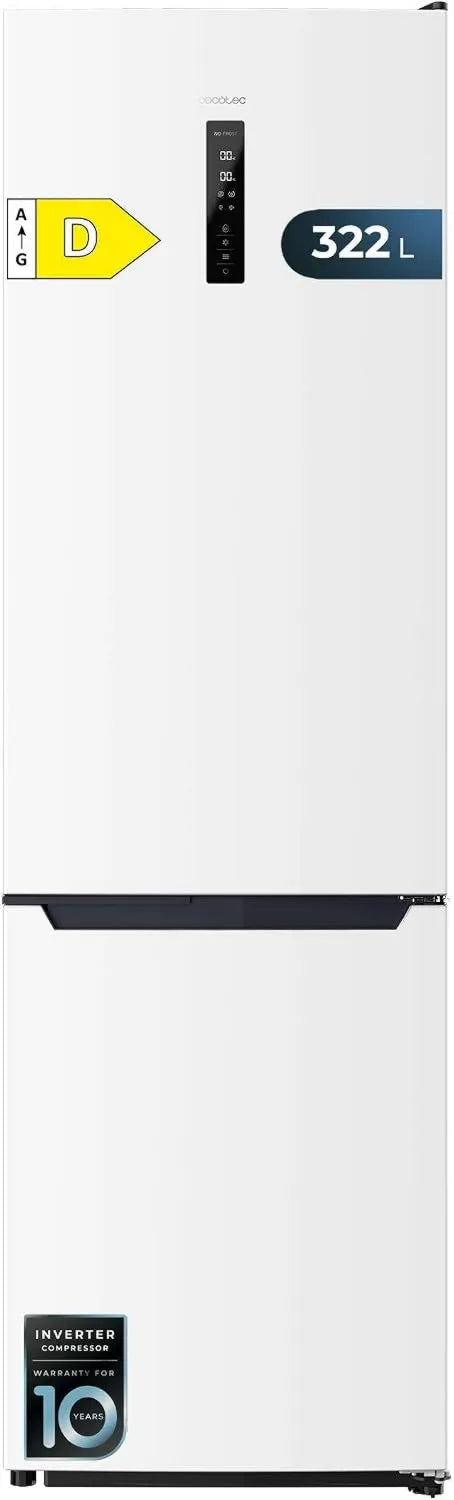 Cecotec Kombi-Kühlschrank 322L, No Frost, Inverter-Kompressor, Weiß, Energieeffizienz D, Multi Air Flow, Schnellgefrierfunktion